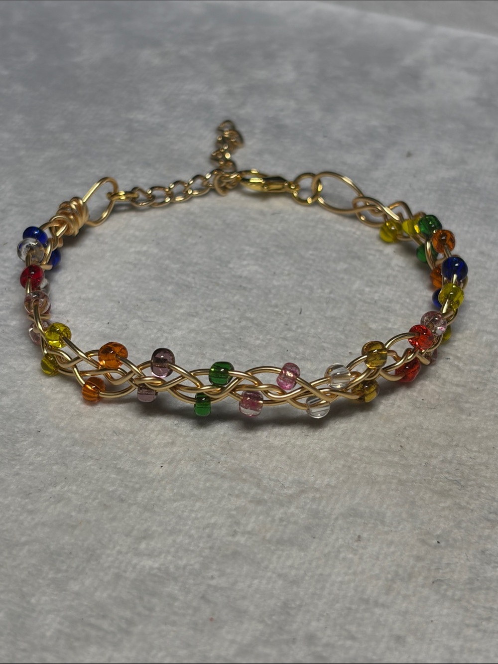 Gold-Tone Multicolor Beaded Gold Braided Bracelet
